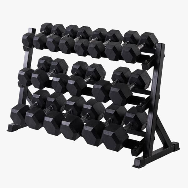 Hex håndvægte (sæt, 7,5-30 kg inkl. stativ)