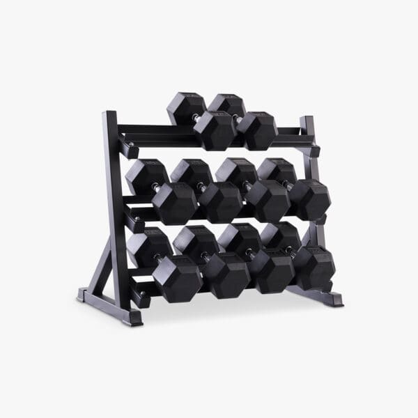 Hex håndvægte (sæt, 27,5-37,5 kg inkl. stativ)
